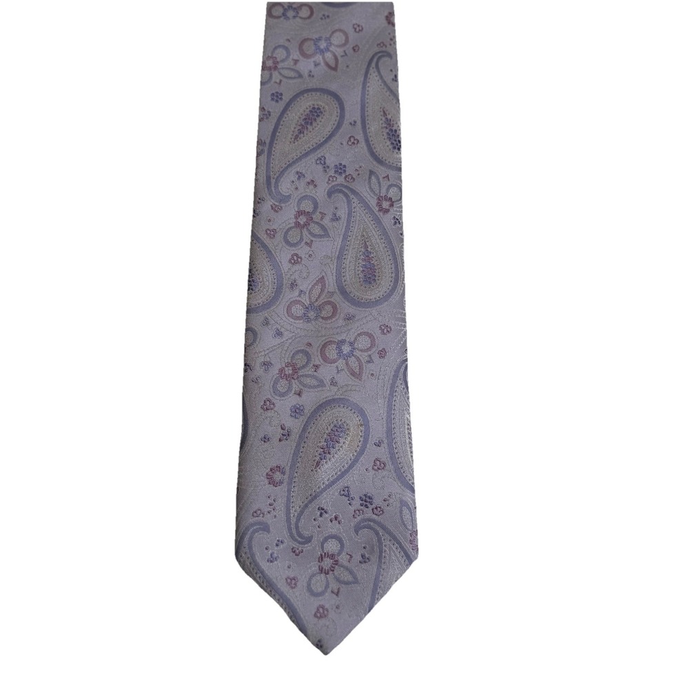 FEDERICO BERTARELLI Silk Tie Made in Italy LavanderPaisley Floral Necktie Formal